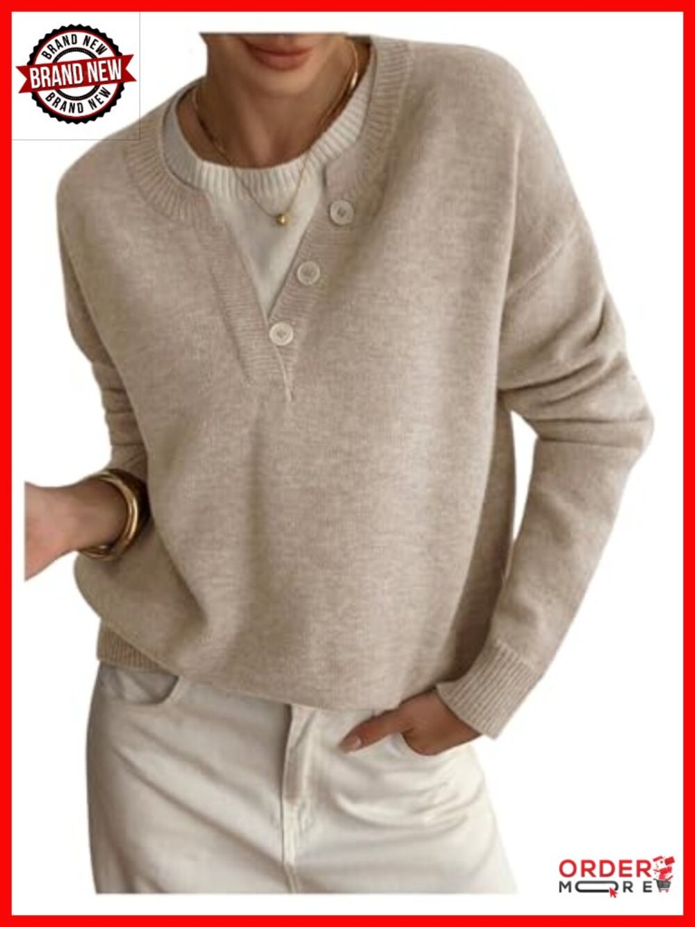SOLY HUX Pullover Henley Sweaters for Women Long Sleeve Business Casual Top